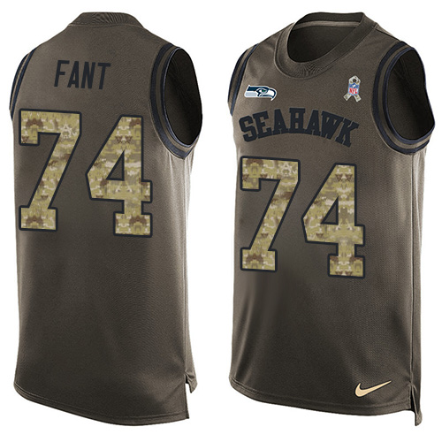 Men's Limited George Fant Nike Jersey Green - #74 Salute to Service Tank Top NFL Seattle Seahawks